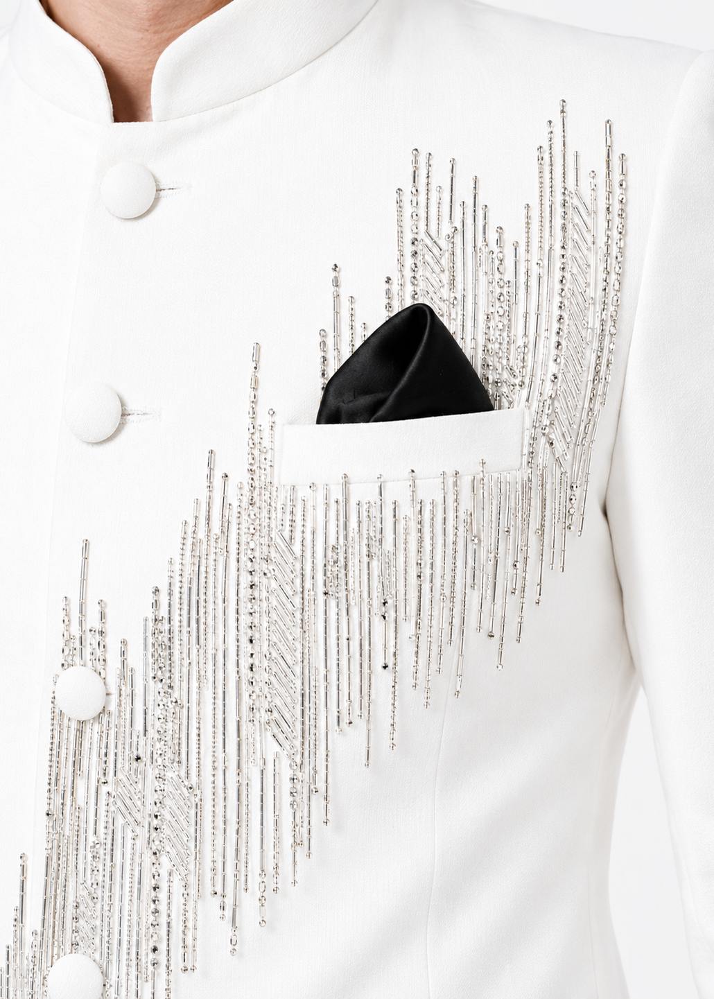 White Metallic Embroidered Bandhgala