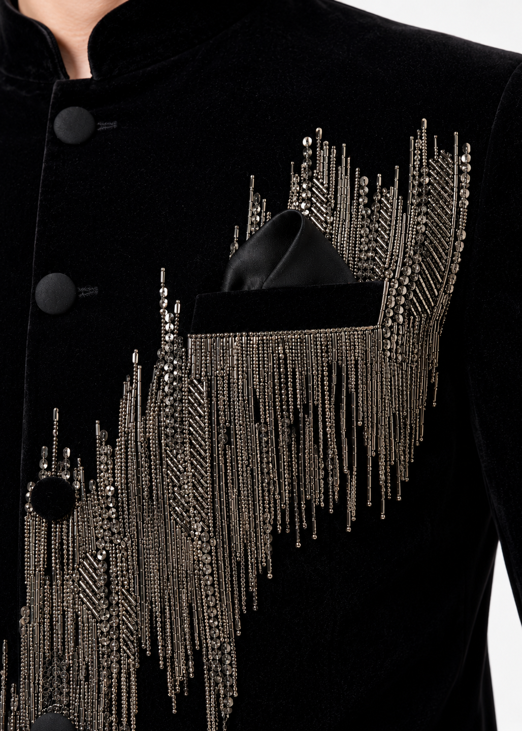 Black Velvet Metallic Embroidered Bandhgala