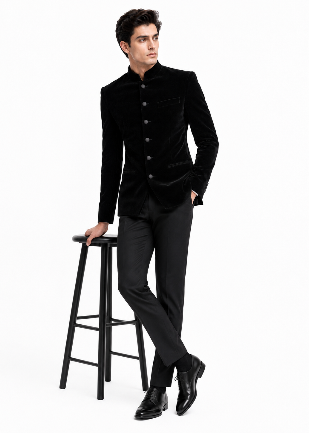 Black Velvet Bandhgala Suit