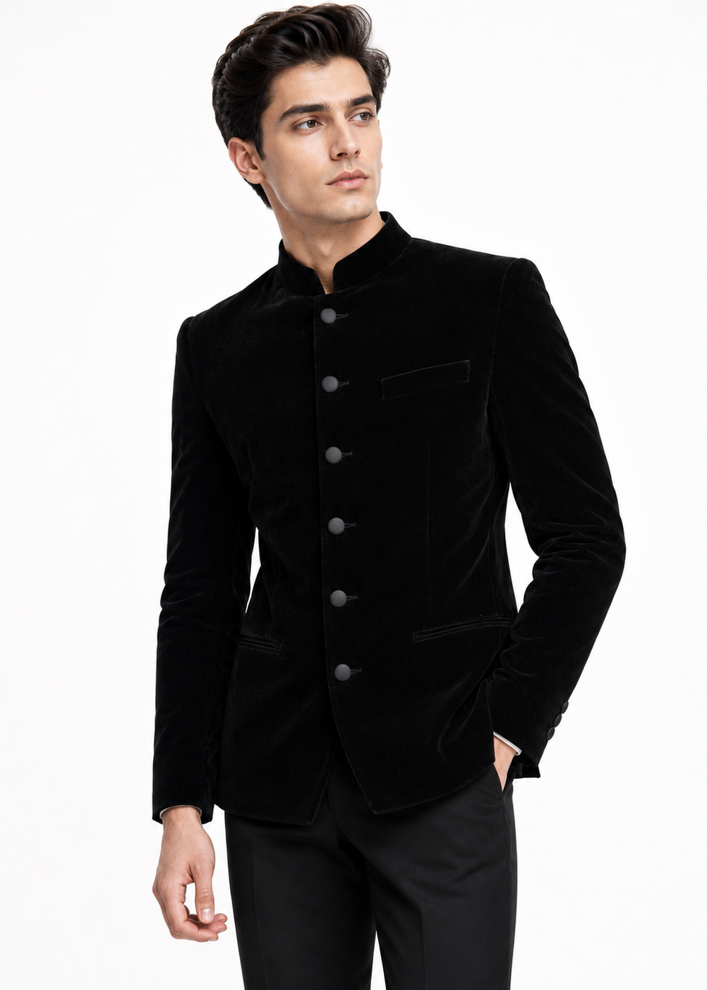 Black Velvet Bandhgala Suit